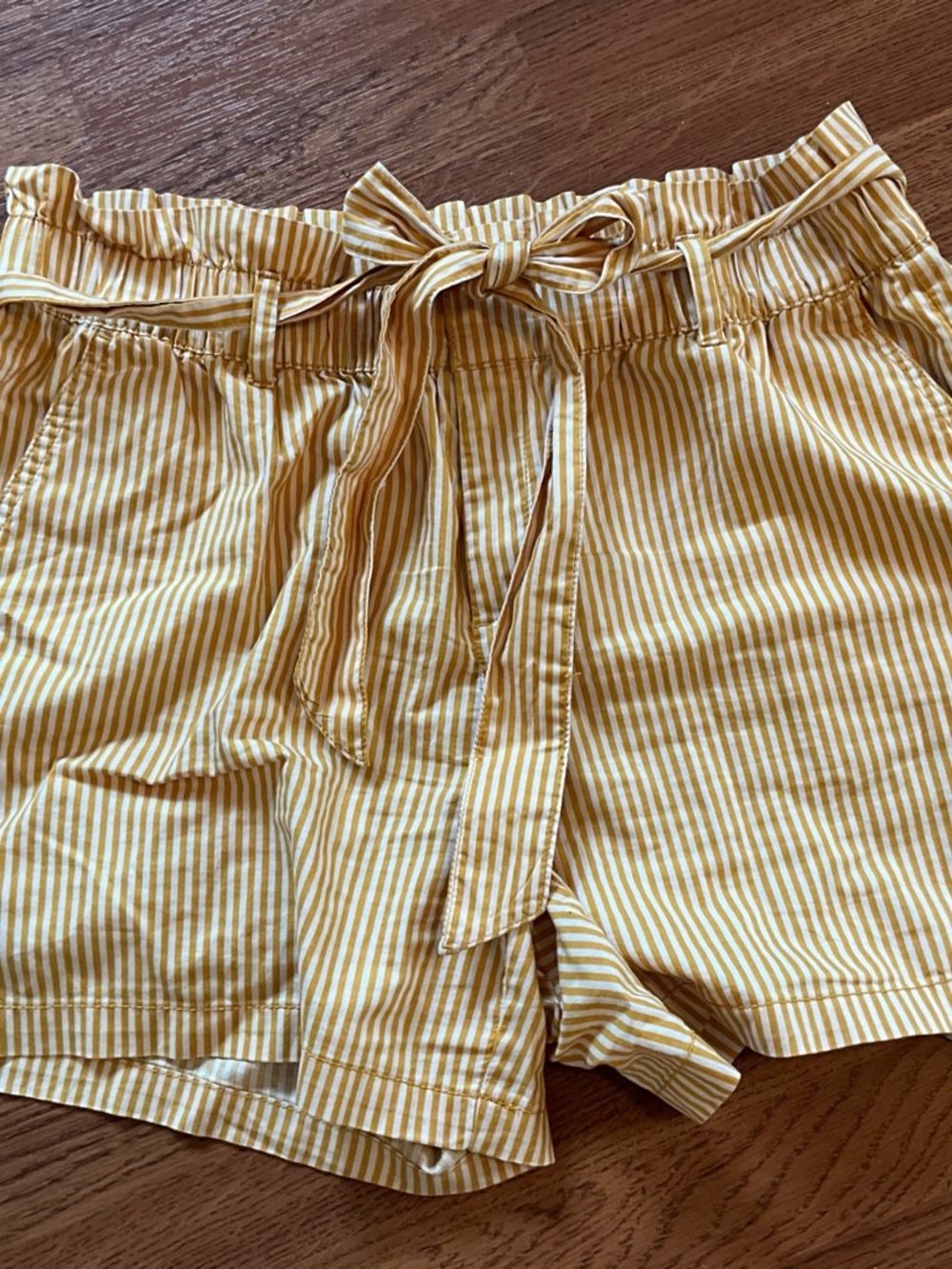 Liz Claiborne Yellow and White Striped Paperbag Waist Shorts